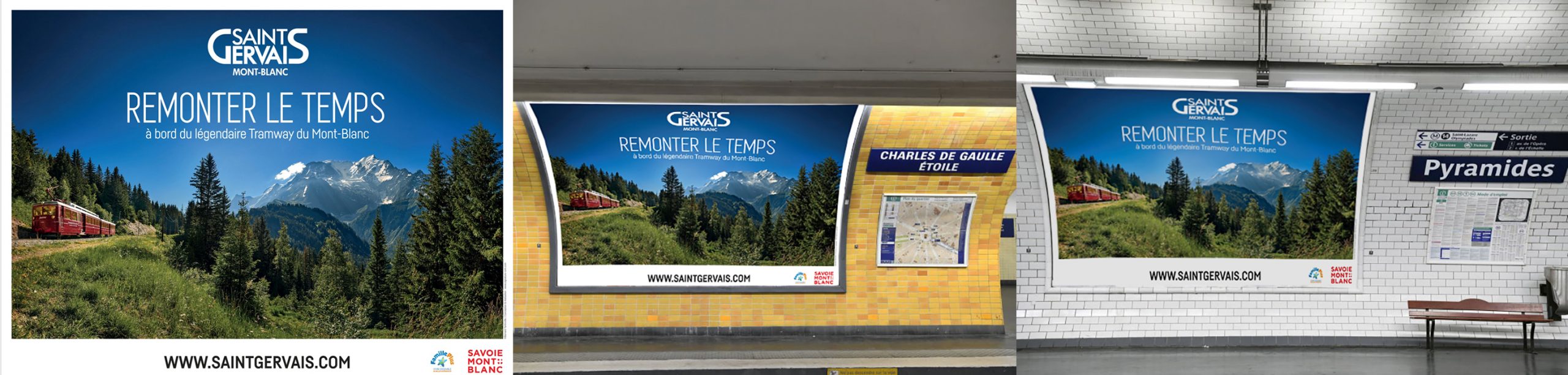 campagne publicitaire touristique 4x3 dans le métro parisien. Possible d'imprimer des documents en haute résolution à partir de photos 360